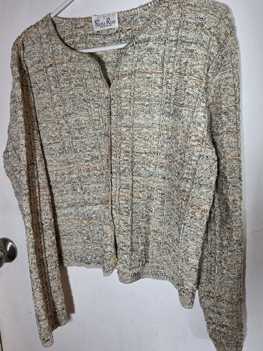 Reba Rose Textured Knit Cardigan in Ivory and Tan M/L